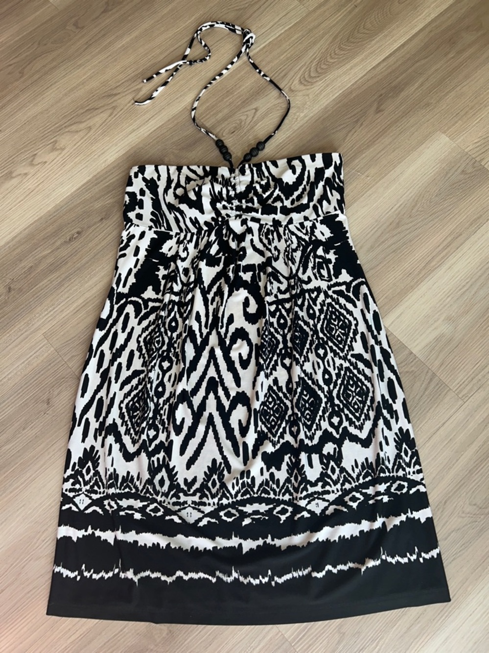 Saint Tropez West Tribal Cover Up Swim Dress Black White 8 NWOT Built In Bra